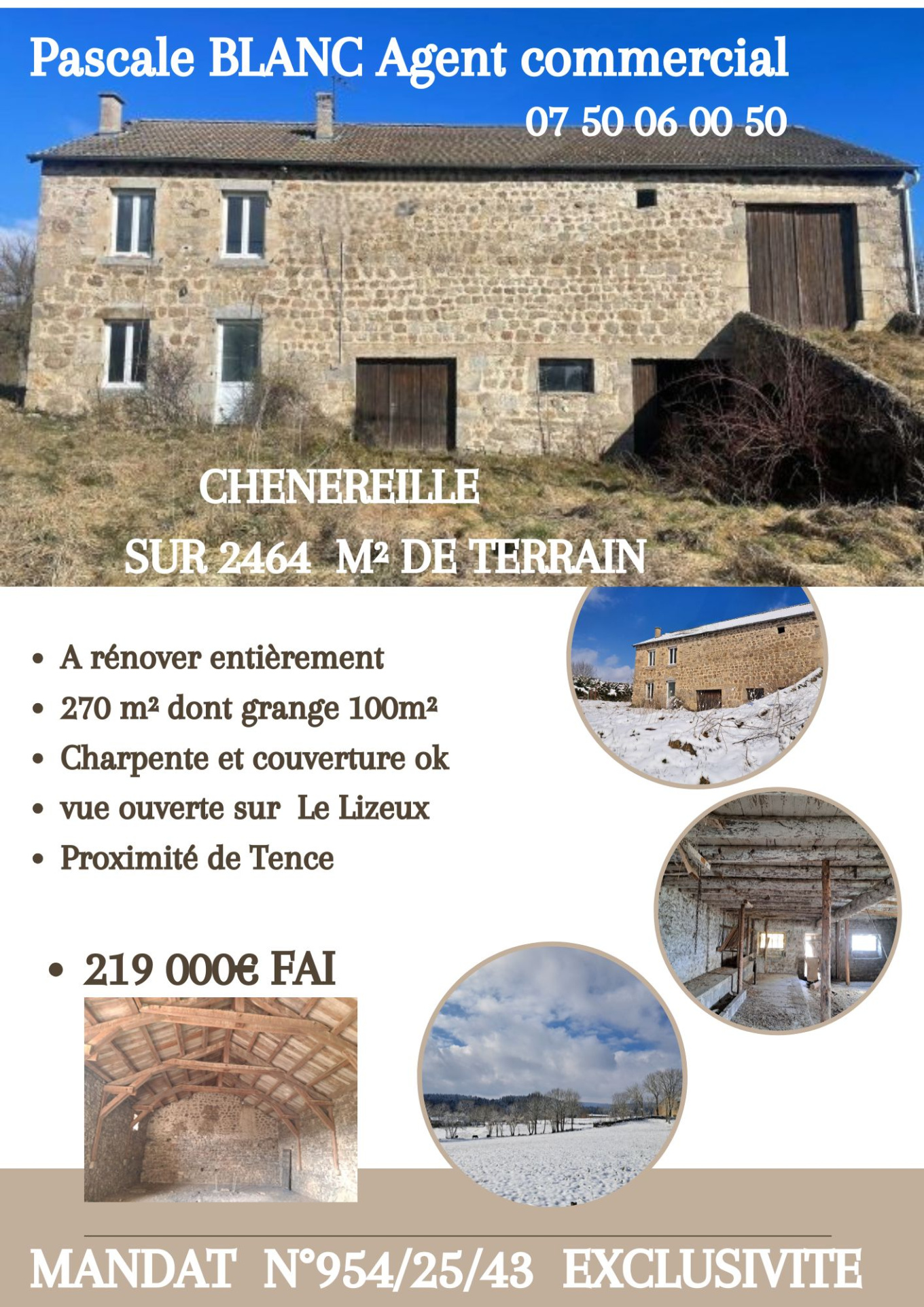 TENCE FERME EN PIERRE A RENOVER TERRAIN 2464 m2
