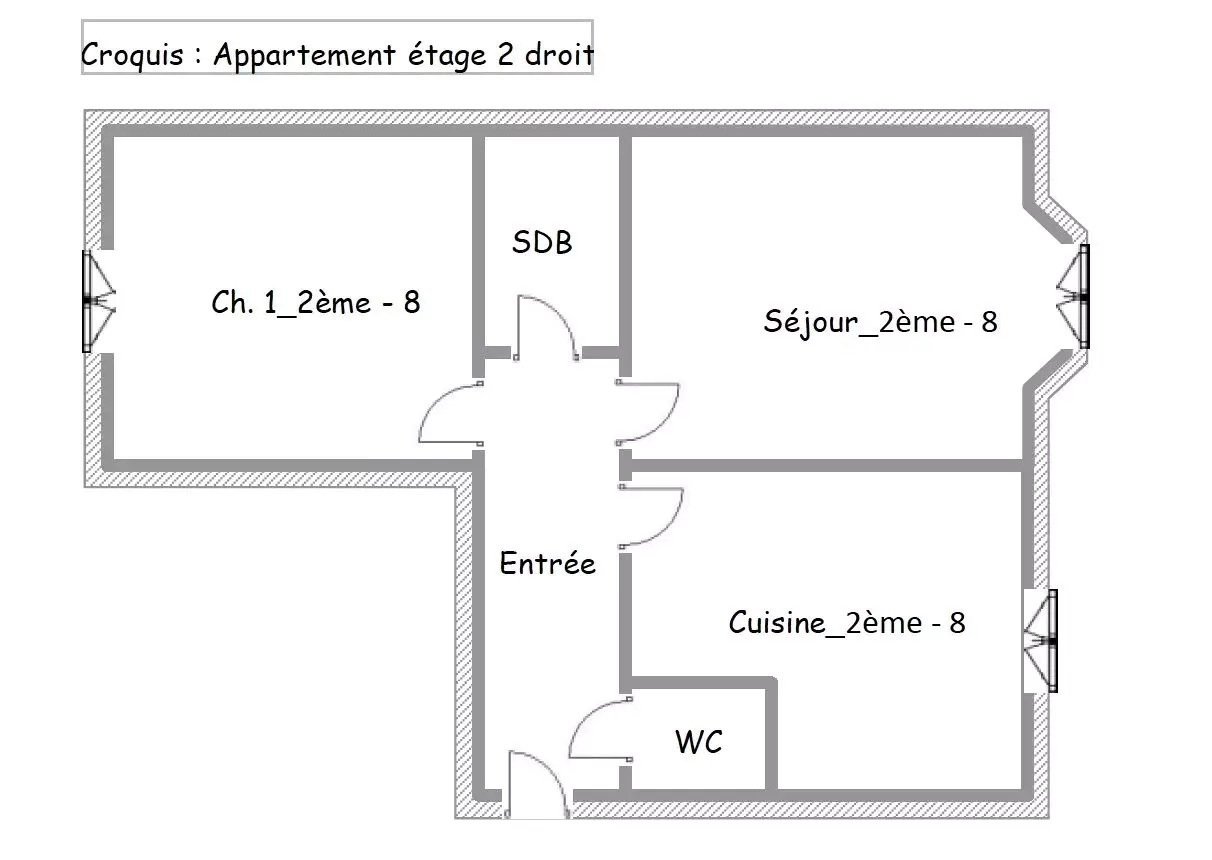 T2 de 46,89 m2 avec balcon   2e étage   Loué meublé